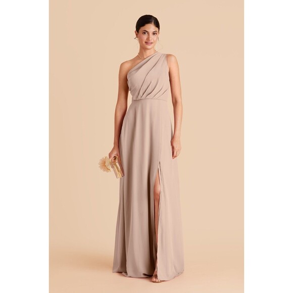 Birdy Grey One Shoulder Kira Chiffon Taupe Bridesmaid Dress M - Picture 1 of 4